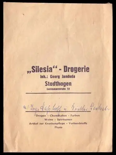 Stadthagen, Verpackungstüte, "Silesia"-Drogerie, Loccumerstr. 12, um 1960