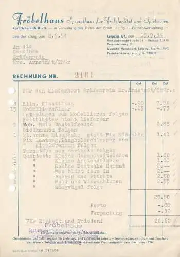 Rechnung, Fröbelhaus, Spezialhaus für Fröbelartikel ..., Leipzig C 1, 15.9.54