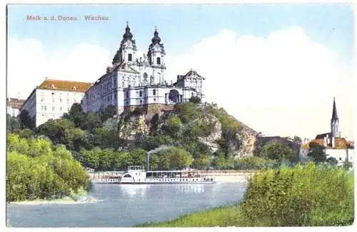 Ansichtskarte, Melk a.d. Donau, Teilansicht, Raddampfer, 1926