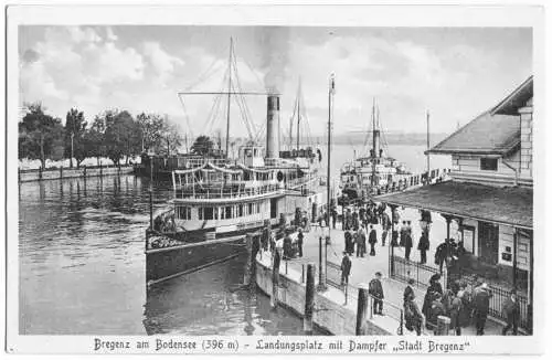 AK, Bregenz am Bodensee, Landungsplatz mit Dampfer "Stadt Bregenz", um 1918