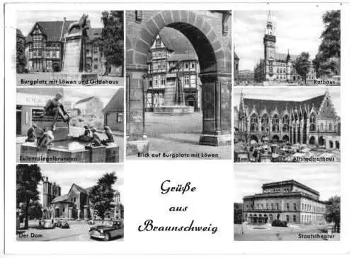 Ansichtskarte, Braunschweig, sieben Abb., 1957