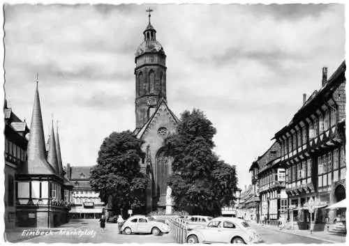 Ansichtskarte, Einbeck, Marktplatz mit Kirche, zeitgen. PKW, um 1960