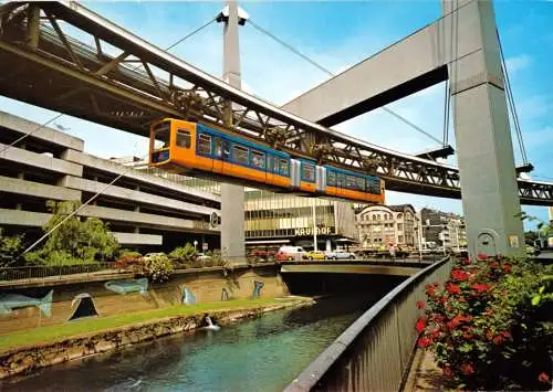 AK, Wuppertal - Barmen, Schwebebahn am Alten Markt, 1991