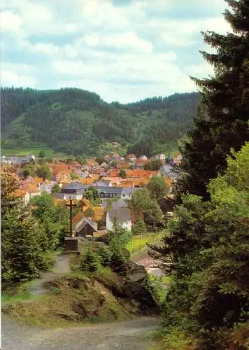 Ansichtskarte, Steinwiesen im Frankenwald, Teilansicht, Blick vom Rollerberg, um 1980