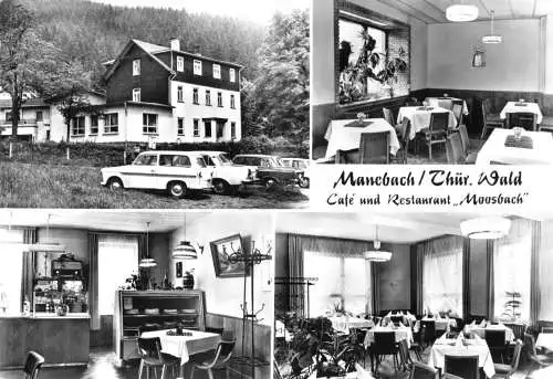 Ansichtskarte, Manebach Thür. Wald, Café und Restaurant "Moosbach", vier Abb., 1983