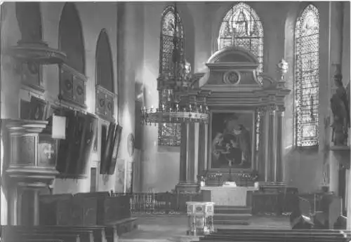 Ansichtskarte, Stolberg Harz, St. Martini, Innenansicht mit Kanzel und Altar, 1968