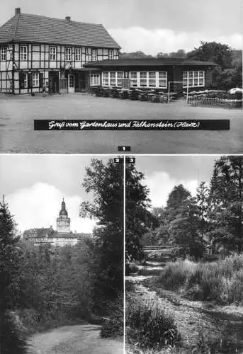 Ansichtskarte, Ballenstedt Harz, Gruß von Gartenhaus und Falkenstein Harz, drei Abb., 1968