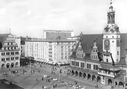 AK, Leipzig, Partie am Markt mit Altem Rathaus, 1967