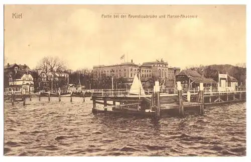 AK, Kiel, Marineakademie und Reventlowbrücke, um 1913