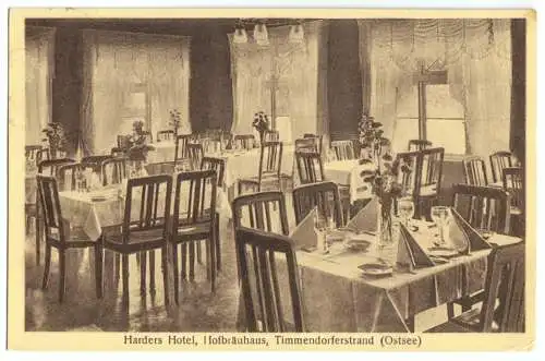 AK, Timmendorferstrand (Ostsee), Harders Hotel Hofbräuhaus, Gastraum, 1927