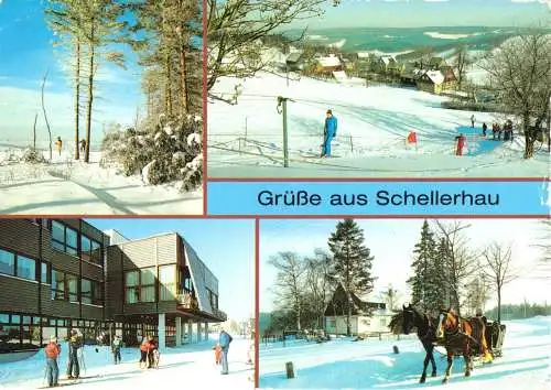 Ansichtskarte, Schellerhau Kr. Dippoldiswalde, vier Winteransichten, 1987