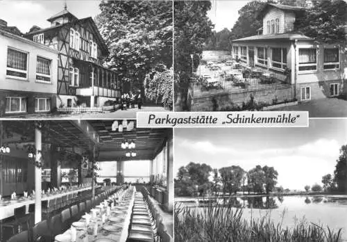 Ansichtskarte, Abbendorf Kr. Salzwedel, Parkgaststätte Schinkenmühle, vier Abb., 1975