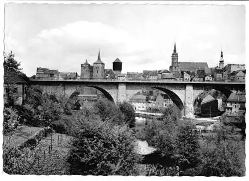 Ansichtskarte, Bautzen, Friedensbrücke mit Altstadt, 1959