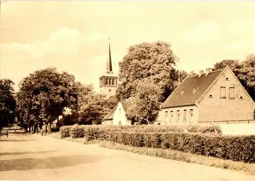 Ansichtskarte, Biendorf Kr. Bernburg, Hauptstr. mit KIrche, 1965