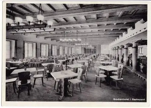 Ansichtskarte, Brocken (Harz), Brockenhotel, Restaurant, um 1951