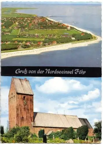 Ansichtskarte, Insel Föhr, Südstrand und St. Nicolai-Kirche, 1966