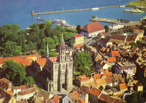 AK, Konstanz am Bodensee, Teilansicht mit Hafen, Luftbild, um 1978