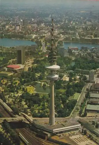 Ansichtskarte, Hamburg, Luftbildteilübersicht mit Fernsehturm, um 1980