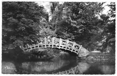 AK, Schwetzingen, Schlossgarten, Chinesische Brücke, 1961