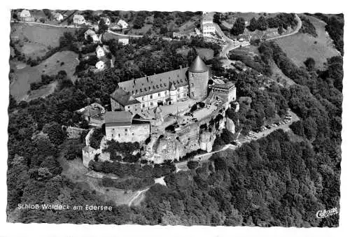 AK, Schloß Waldeck am Edersee, Luftbildansicht, 1959