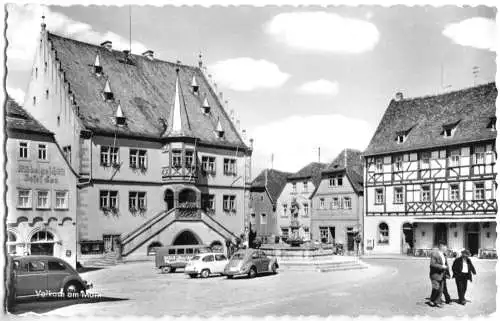 Ansichtskarte, Volkach am Main, Marktplatz, belebt, um 1960