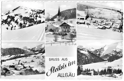 Ansichtskarte, Steibis im Allgäu, fünf Winteransichten, 1958