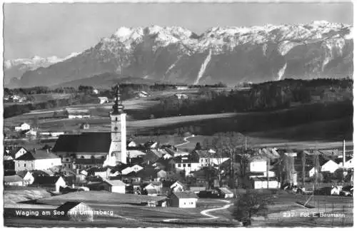 Ansichtskarte, Waging am See, Teilansicht mit Kirche, 1967