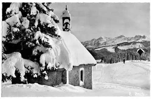 Ansichtskarte, Reit im Winkl, Kapelle in Winkelmoos mit Loferer Steinberge, um 1958