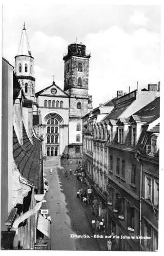 AK, Zittau, Straßenpartie mit Johanniskirche, 1960