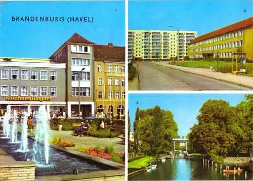 Ansichtskarte, Brandenburg Havel, drei Abb., u.a. Kaufhaus Magnet, 1975