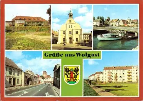 Ansichtskarte, Wolgast, fünf Abb., Wappen, 1984