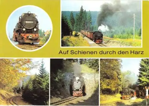 Ansichtskarte, Harzquerbahn, Auf Schienen durch den Harz, fünf Abb., 1990