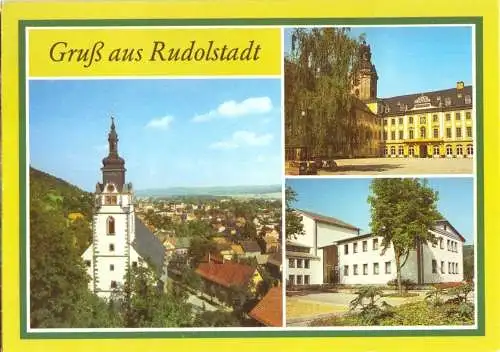 Ansichtskarte, Rudolstadt, drei Abb., um 1988