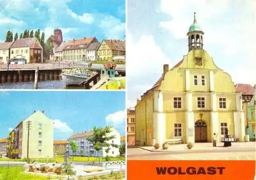 Ansichtskarte, Wolgast, drei Abb., u.a. Rathaus, 1983