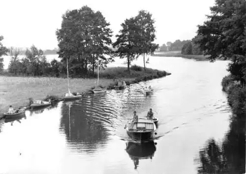 AK, Strasen Kr. Neustrelitz, An der Schleuse, Motorboot, 1973