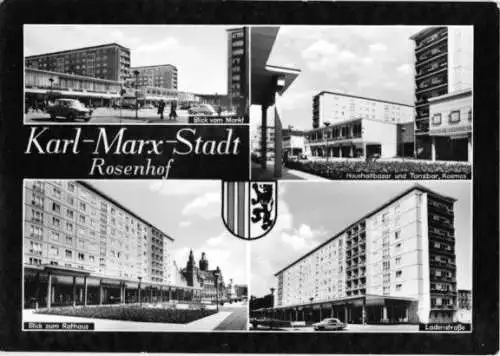 Ansichtskarte, Karl-Marx-Stadt, vier Abb., Rosenhof, 1967