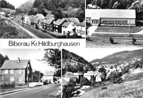 Ansichtskarte, Biberau Kr. Hildburghausen, vier Abb., Ortsteile, 1978