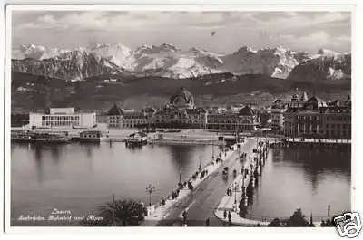 Ansichtskarte, Luzern, Seebrücke und Bahnhof, 1933