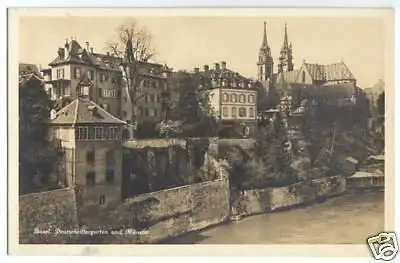 Ansichtskarte, Basel, Deutschrittergarten und Münster, 1927