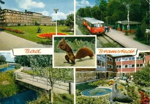 Ansichtskarte, Bad Bramstadt Holstein, fünf Abb., u.a. Bahnhof, 1974