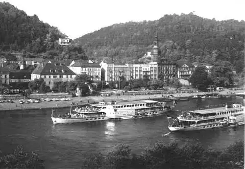 Ansichtskarte, Bad Schandau Sächs. Schweiz, Ansicht mit Elbdampfern "Thälmann" u. "K. Marx"