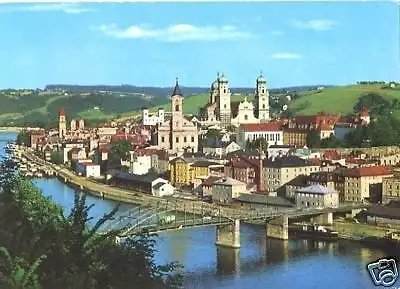 Ansichtskarte, Passau, Donaupartie mit Hafen, 1975