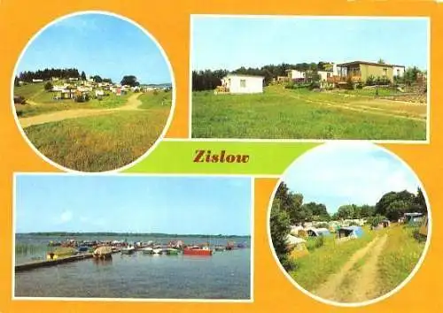 Ansichtskarte, Zislow Kr. Röbel, 4 Abb., u.a. Campingplatz, 1983