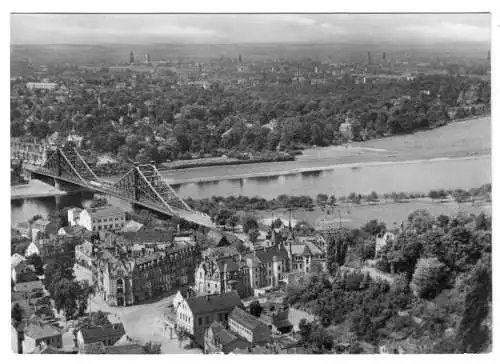 Ansichtskarte, Dresden, Blick von Oberloschwitz zum Blauen Wunder, 1961