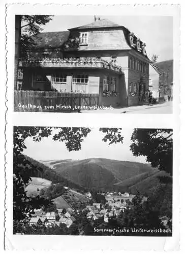 AK, Unterweißbach Thür. Wald, Gasthaus zum Hirsch, zwei Abb., 1961