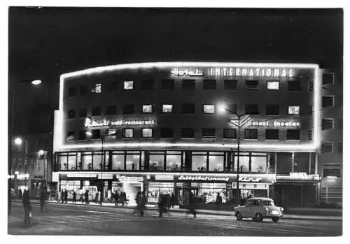 AK, Jena, Hotel "International", Nachtansicht, 1968