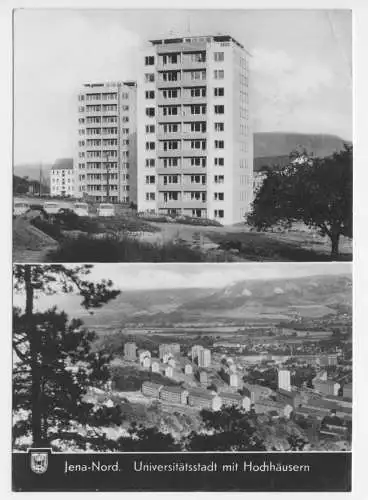 AK, Jena, Hochhäuser in Jena - Nord, zwei Abb., 1965