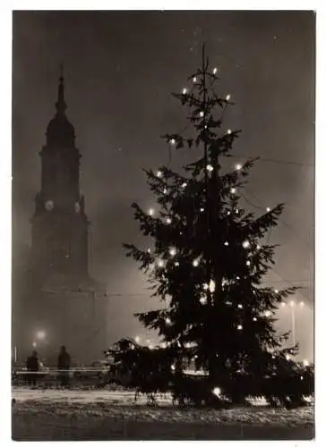 AK, Dresden, Altmarkt mit Kreuzkirche zur Weihnachtszeit, Nachtaufnahme, 1967