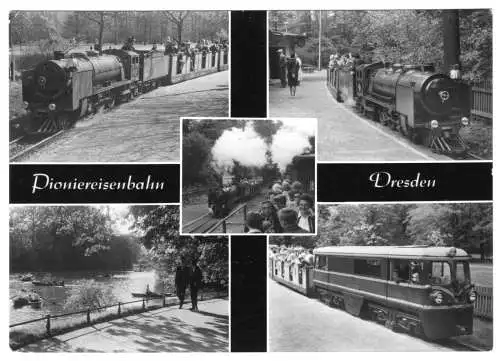 AK, Dresden, Großer Garten, Pioniereisenbahn, fünf Abb., 1969