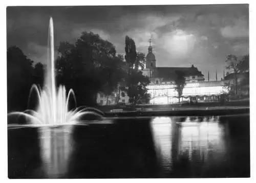 AK, Suhl, Blick zum Interhotel Thüringen-Tourist, Nachtansicht, 1977